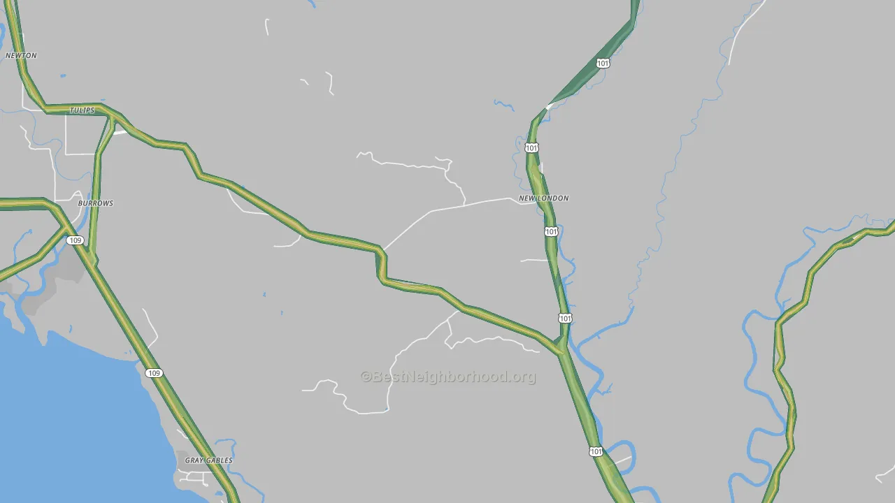 New London, WA Map of Noise Levels in New London