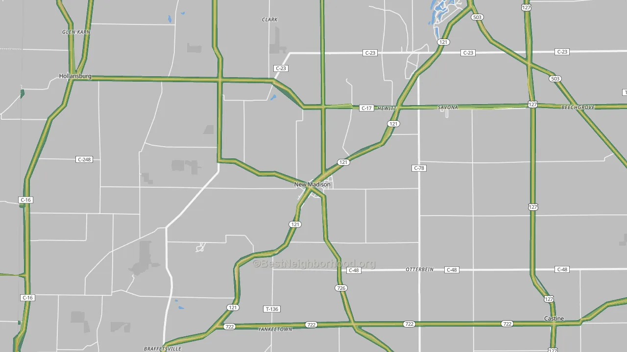 New Madison, OH Map of Noise Levels in New Madison