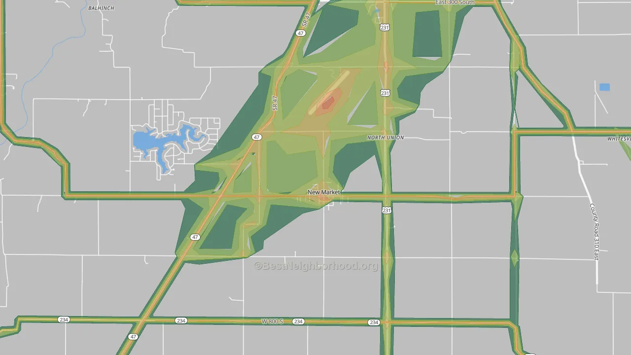 New Market, IN Map of Noise Levels in New Market