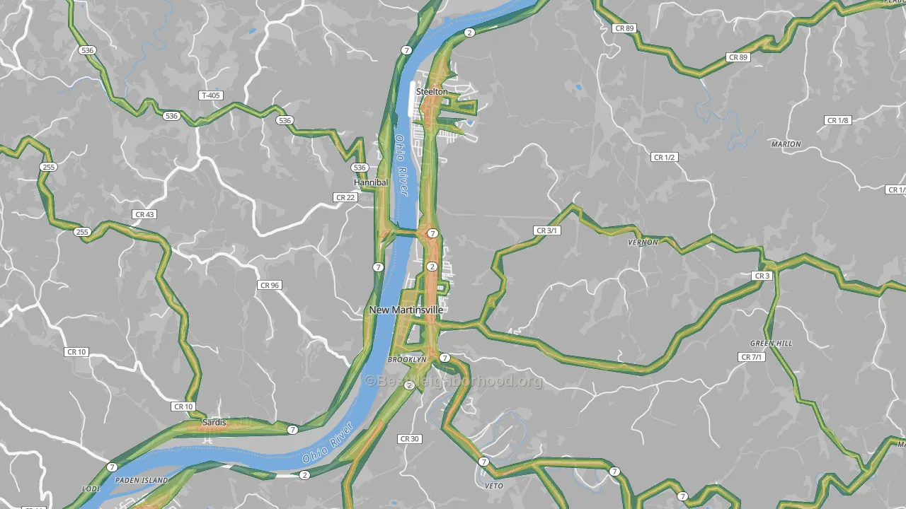 New Martinsville, WV Map of Noise Levels in New Martinsville