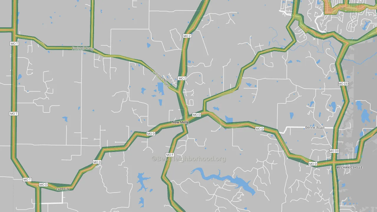 New Melle, MO Map of Noise Levels in New Melle