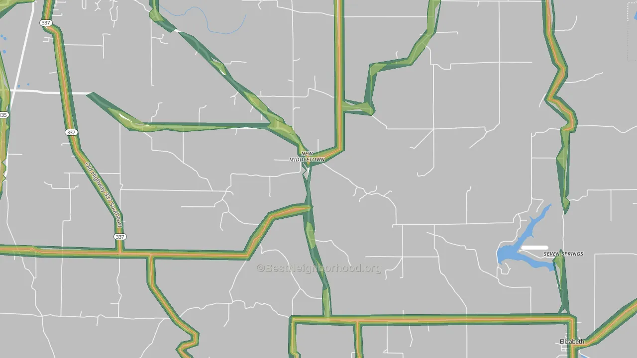 New Middletown, IN Map of Noise Levels in New Middletown