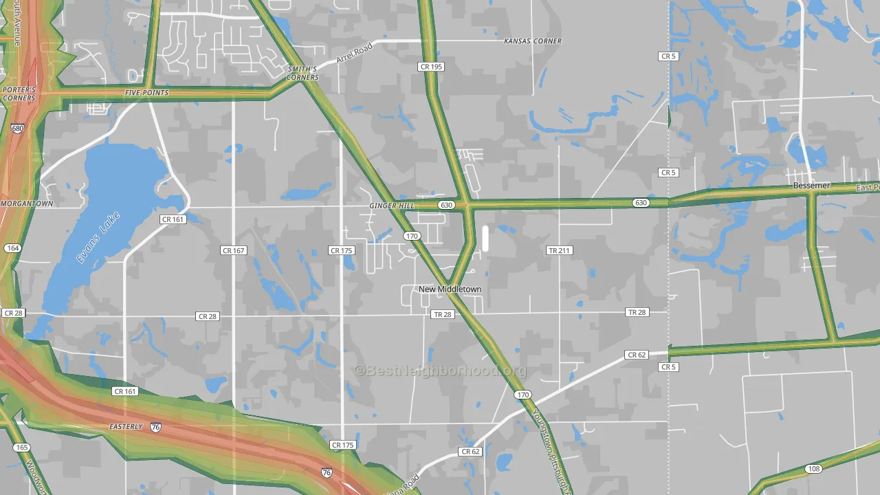 New Middletown, OH Map of Noise Levels in New Middletown