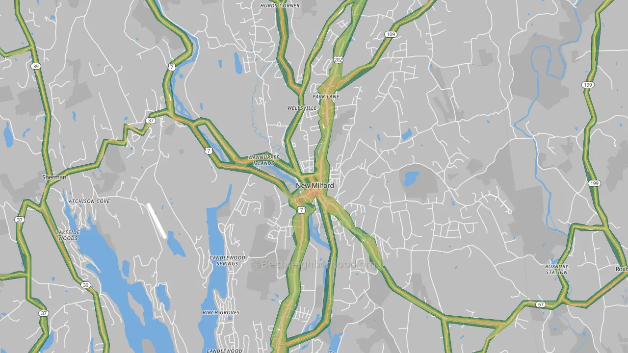 New Milford, CT Map of Noise Levels in New Milford