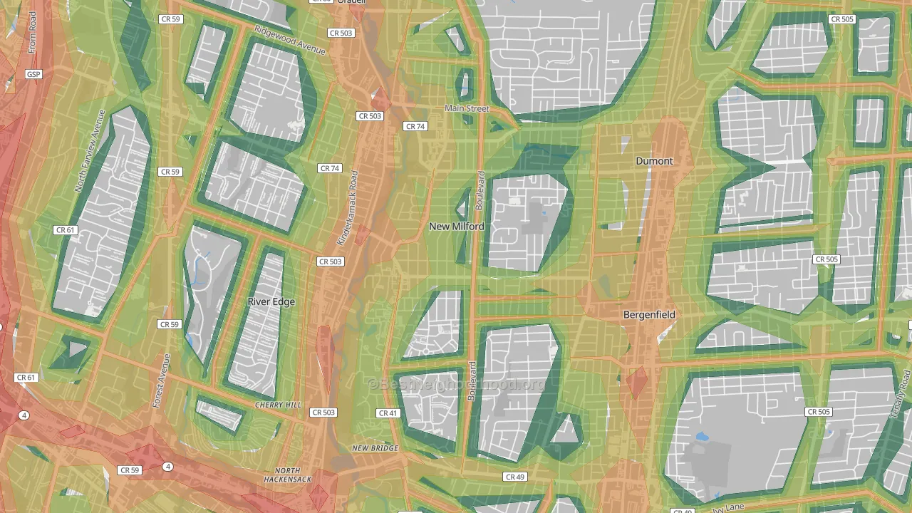 New Milford, NJ Map of Noise Levels in New Milford