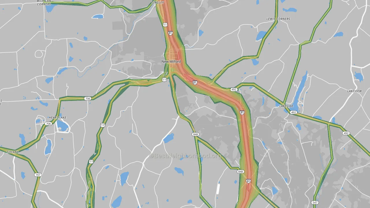 New Milford, PA Map of Noise Levels in New Milford