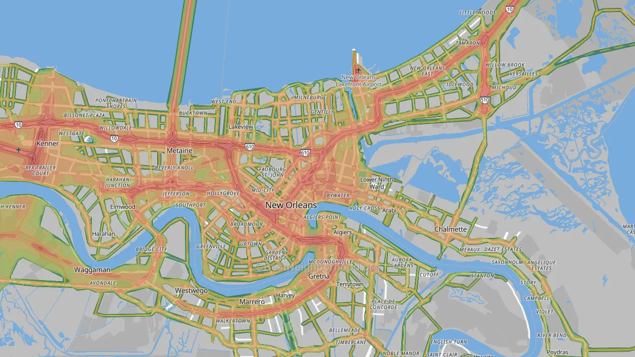 New Orleans, LA Map of Noise Levels in New Orleans