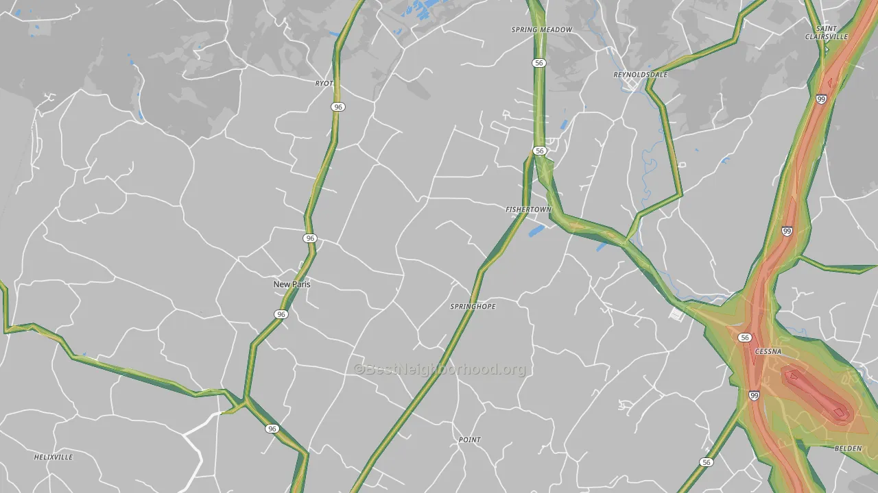 New Paris, PA Map of Noise Levels in New Paris