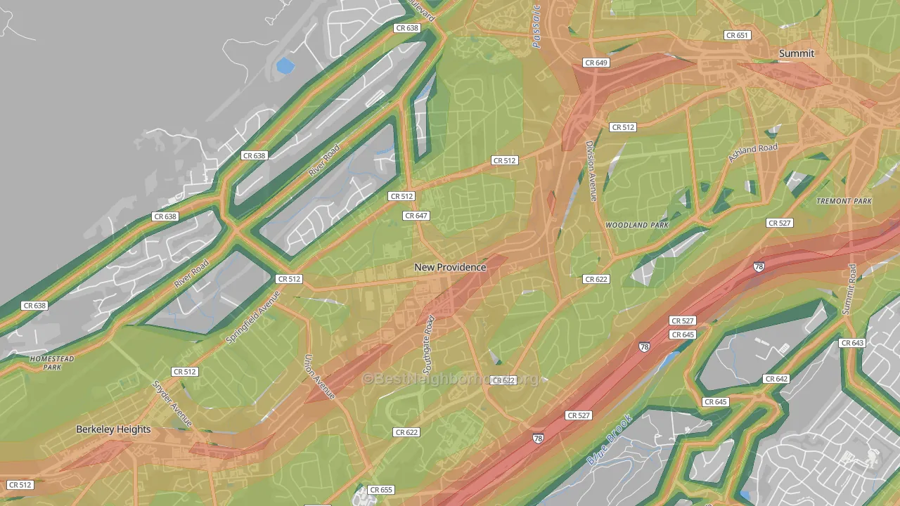 New Providence, NJ Map of Noise Levels in New Providence