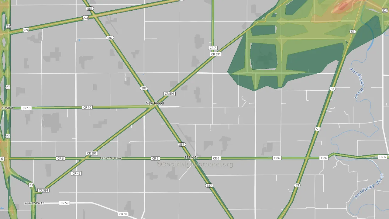 New Riegel, OH Map of Noise Levels in New Riegel