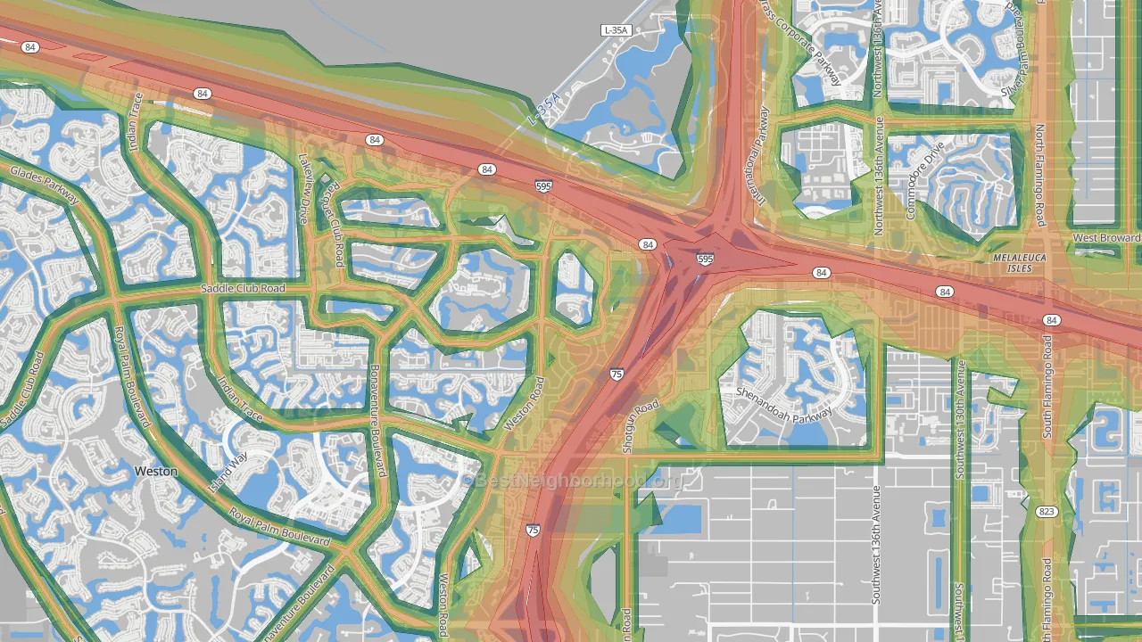 New River Estates, Sunrise, FL Map of Noise Levels in New River Estates