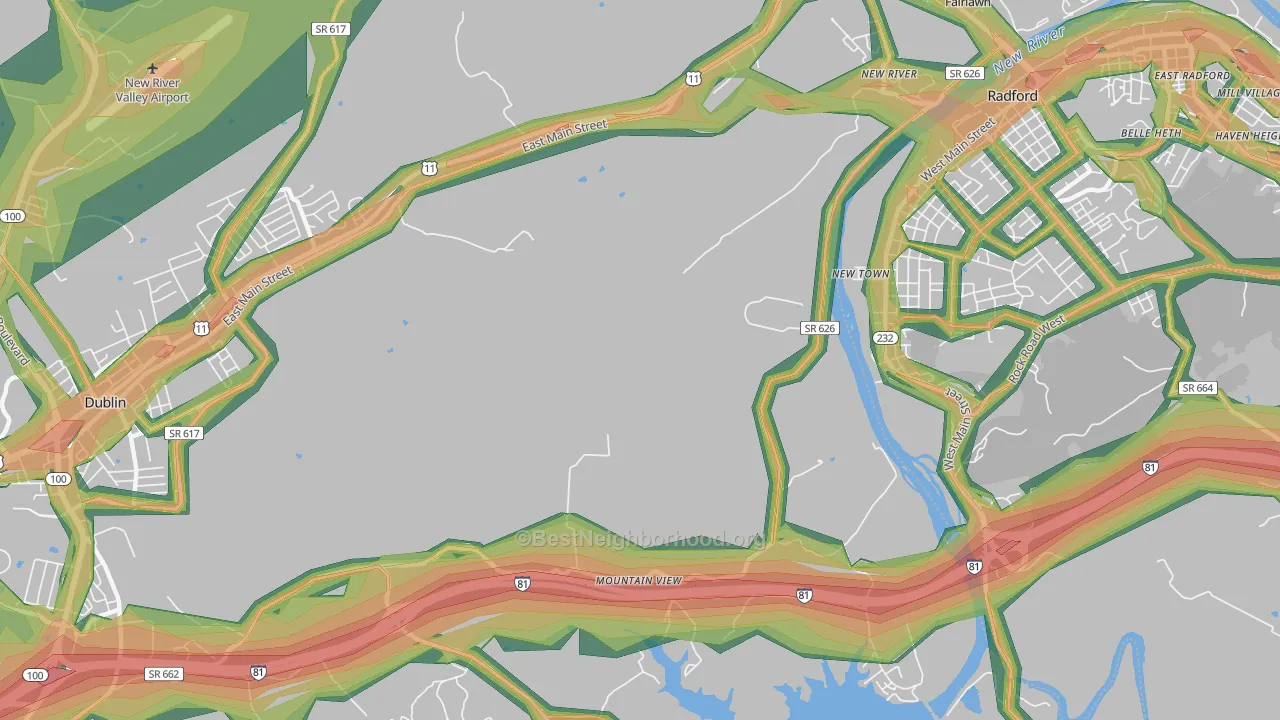 New River, VA Map of Noise Levels in New River