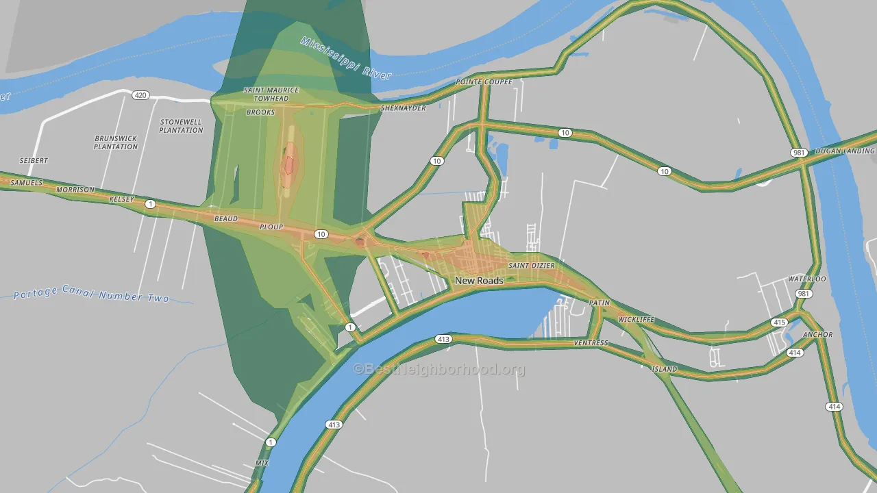 New Roads, LA Map of Noise Levels in New Roads