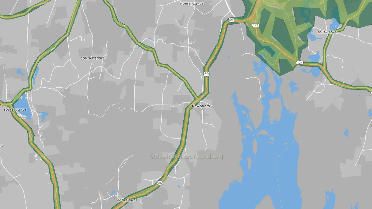 New Salem, MA Map of Noise Levels in New Salem