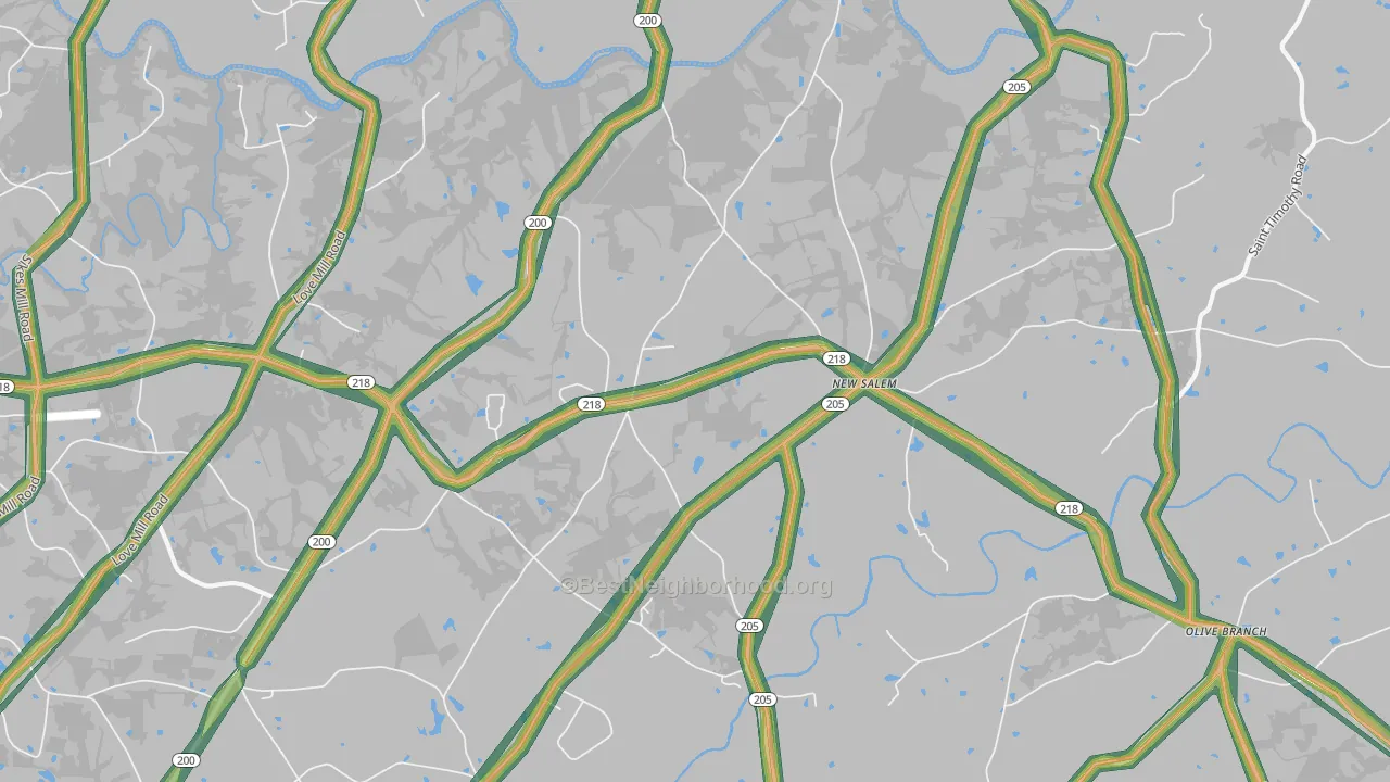 New Salem, NC Map of Noise Levels in New Salem