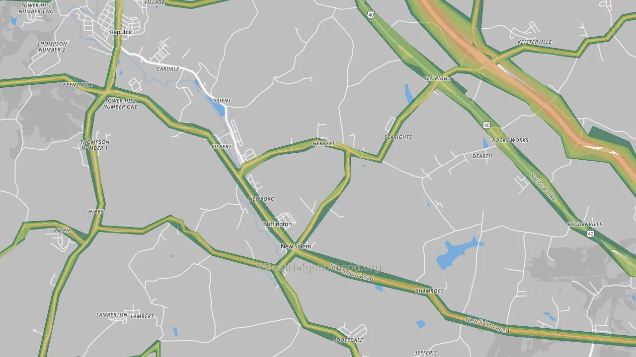 New Salem, PA Map of Noise Levels in New Salem