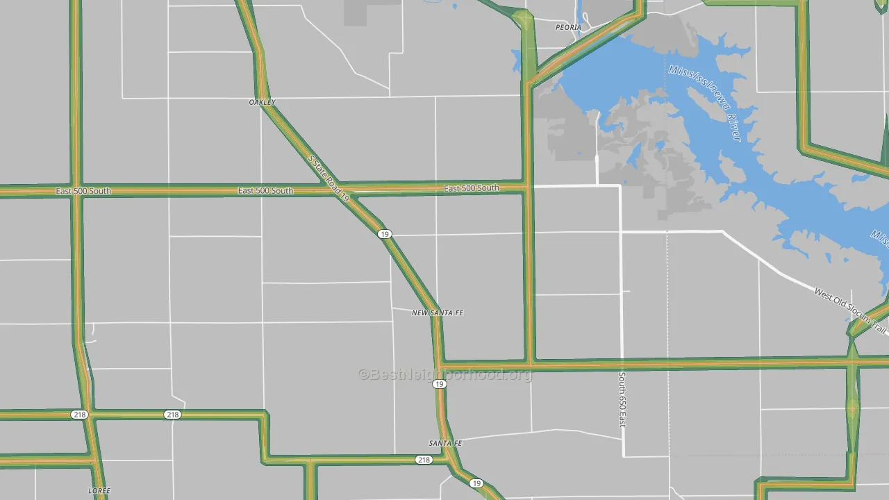 New Santa Fe, IN Map of Noise Levels in New Santa Fe