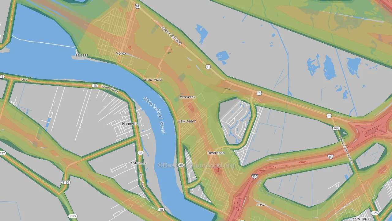 New Sarpy, LA Map of Noise Levels in New Sarpy