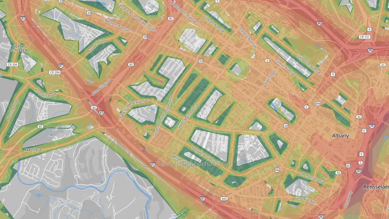 New Scotland-Woodlawn, Albany, NY Map of Noise Levels in New Scotland-Woodlawn