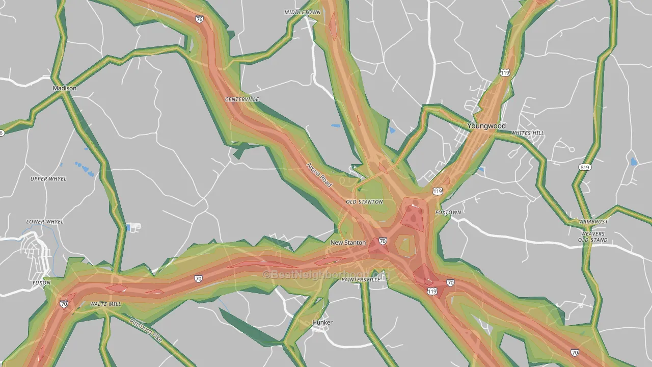 New Stanton, PA Map of Noise Levels in New Stanton