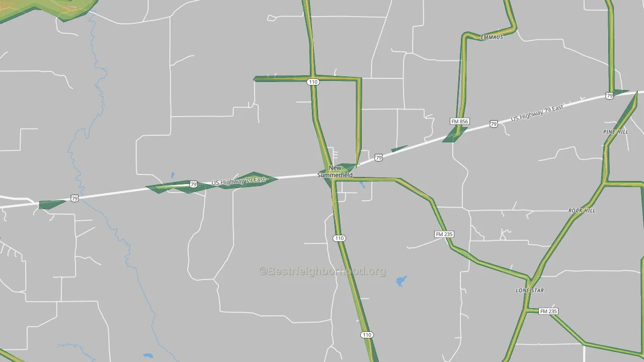 New Summerfield, TX Map of Noise Levels in New Summerfield