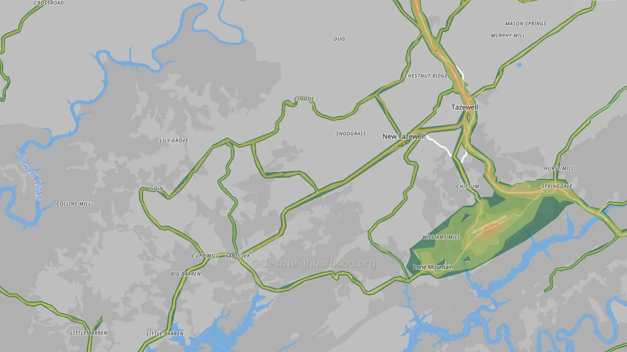 New Tazewell, TN Map of Noise Levels in New Tazewell