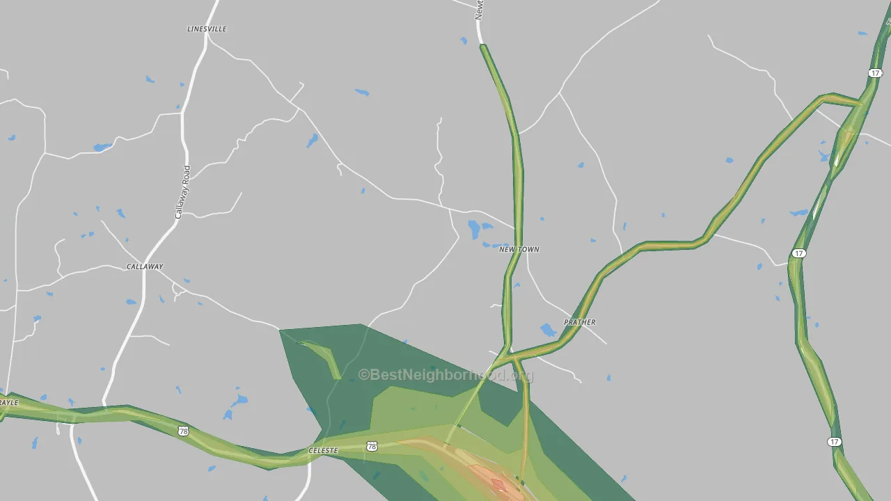New Town, GA Map of Noise Levels in New Town