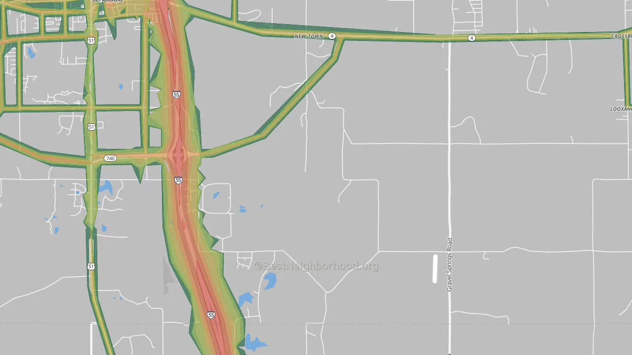 New Town, MS Map of Noise Levels in New Town