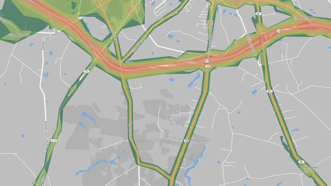New Town, NC Map of Noise Levels in New Town