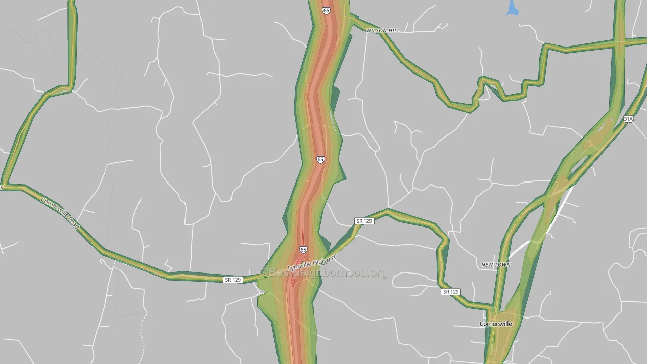 New Town, TN Map of Noise Levels in New Town
