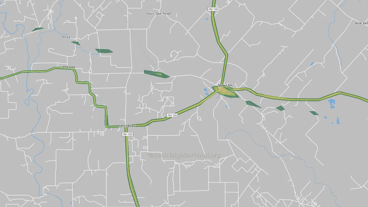 New Ulm, TX Map of Noise Levels in New Ulm