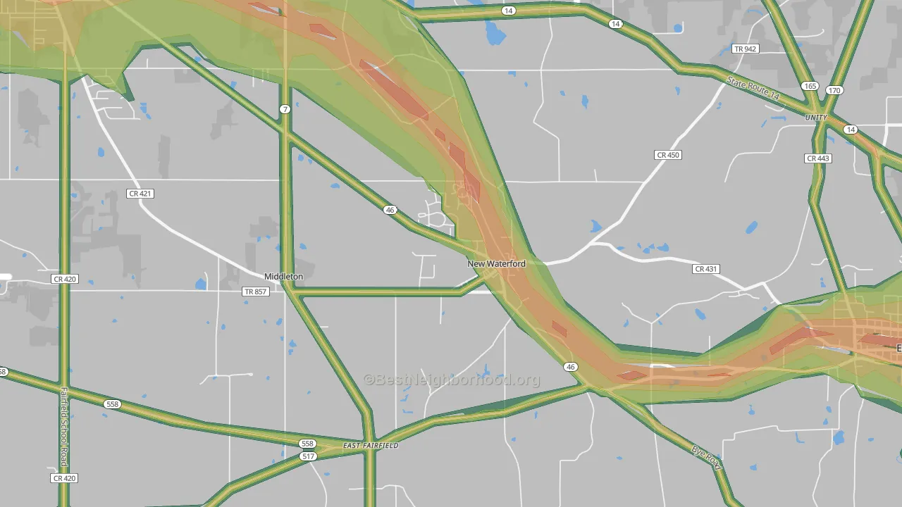 New Waterford, OH Map of Noise Levels in New Waterford