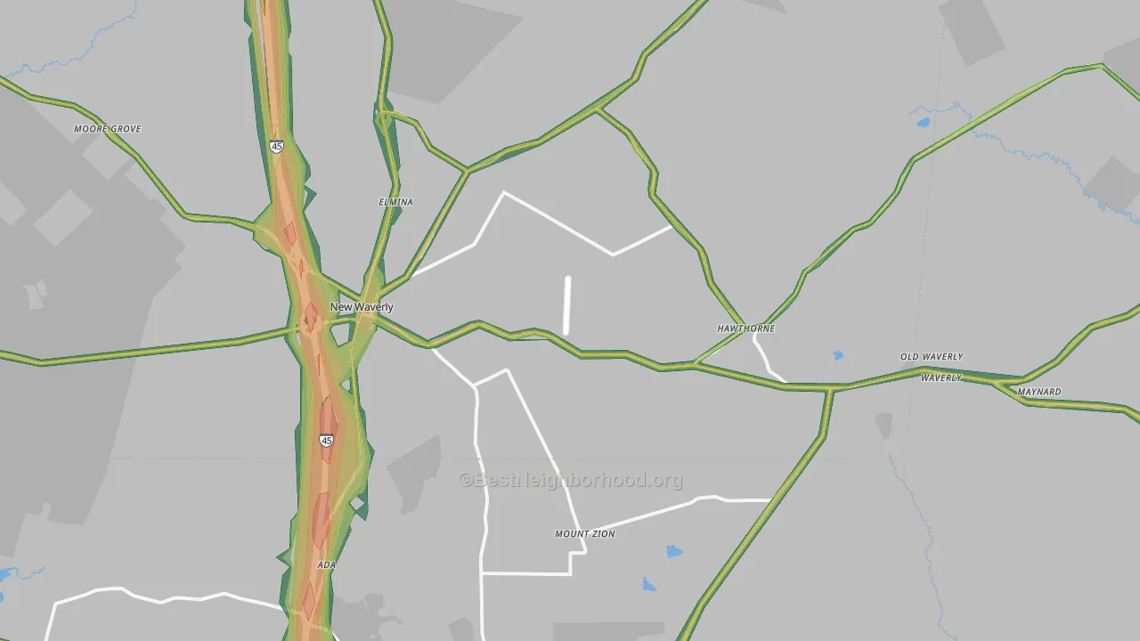 New Waverly, TX Map of Noise Levels in New Waverly