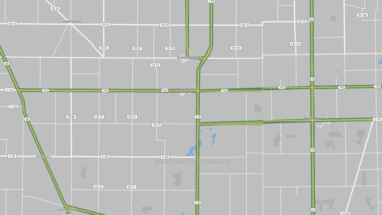 New Weston, OH Map of Noise Levels in New Weston
