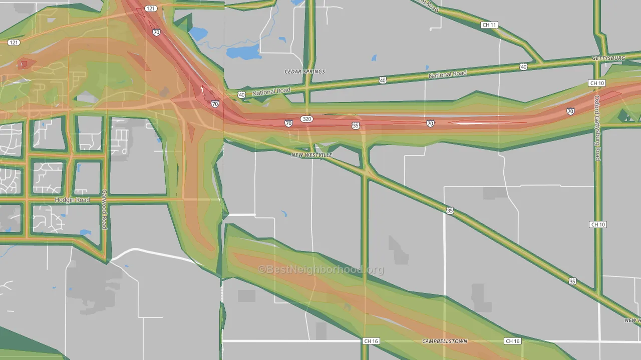 New Westville, OH Map of Noise Levels in New Westville