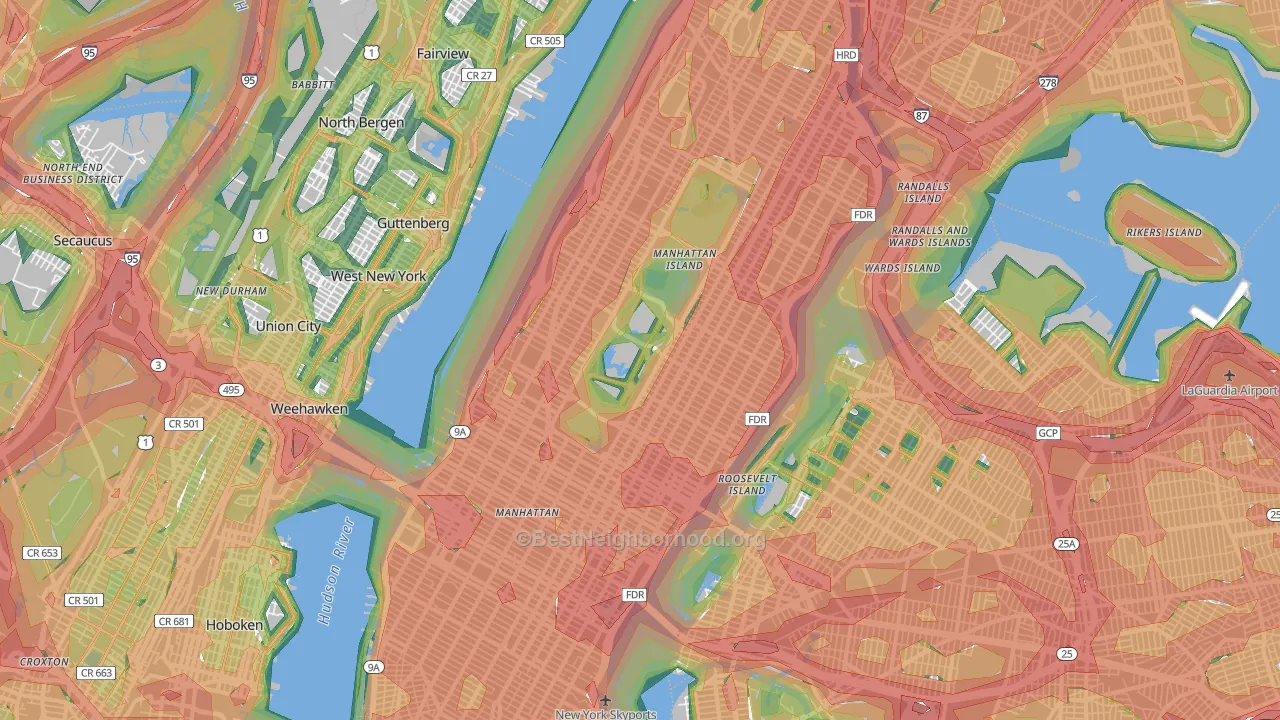 New York County, NY Map of Noise Levels in New York County