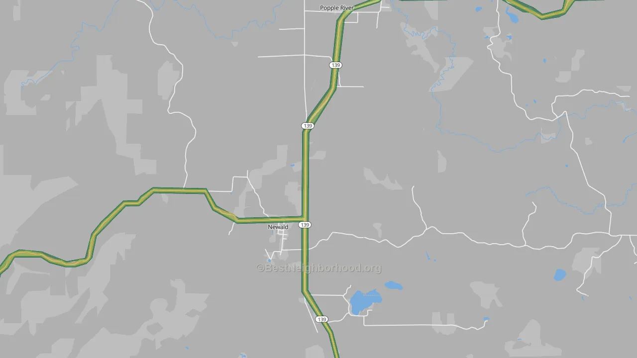 Newald, WI Map of Noise Levels in Newald