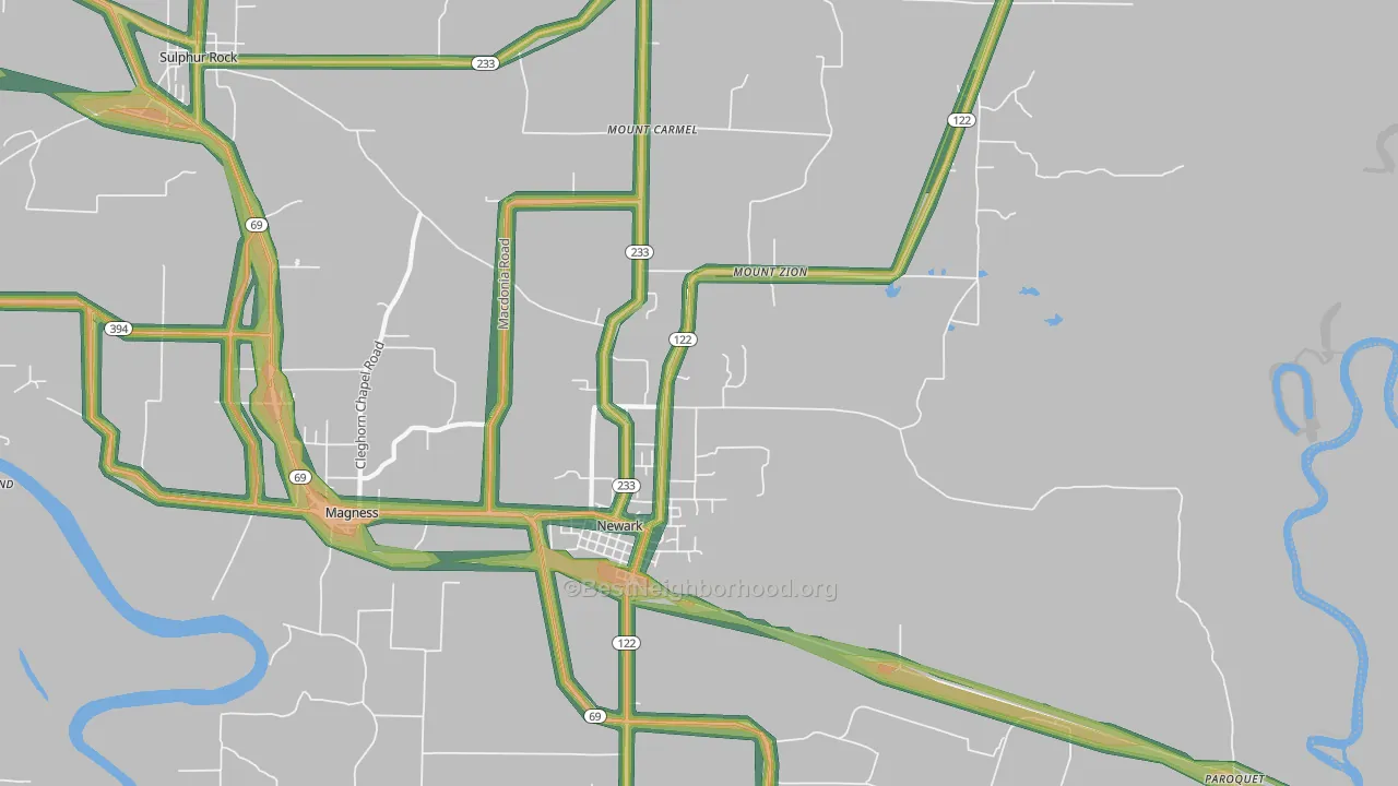 Newark, AR Map of Noise Levels in Newark