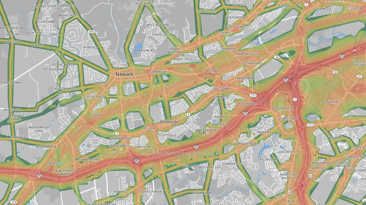 Newark, DE Map of Noise Levels in Newark