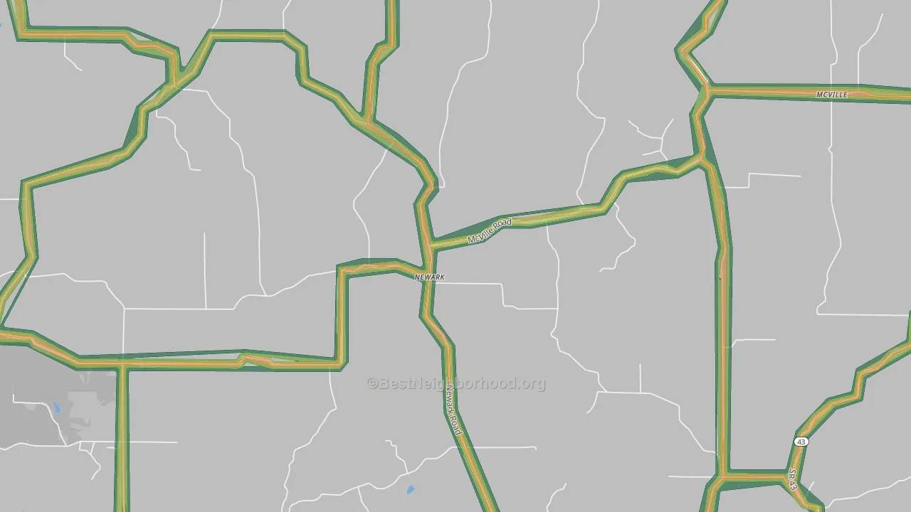 Newark, IN Map of Noise Levels in Newark