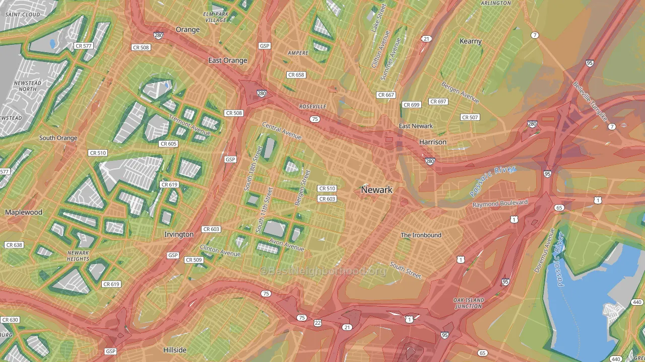 Newark, NJ Map of Noise Levels in Newark