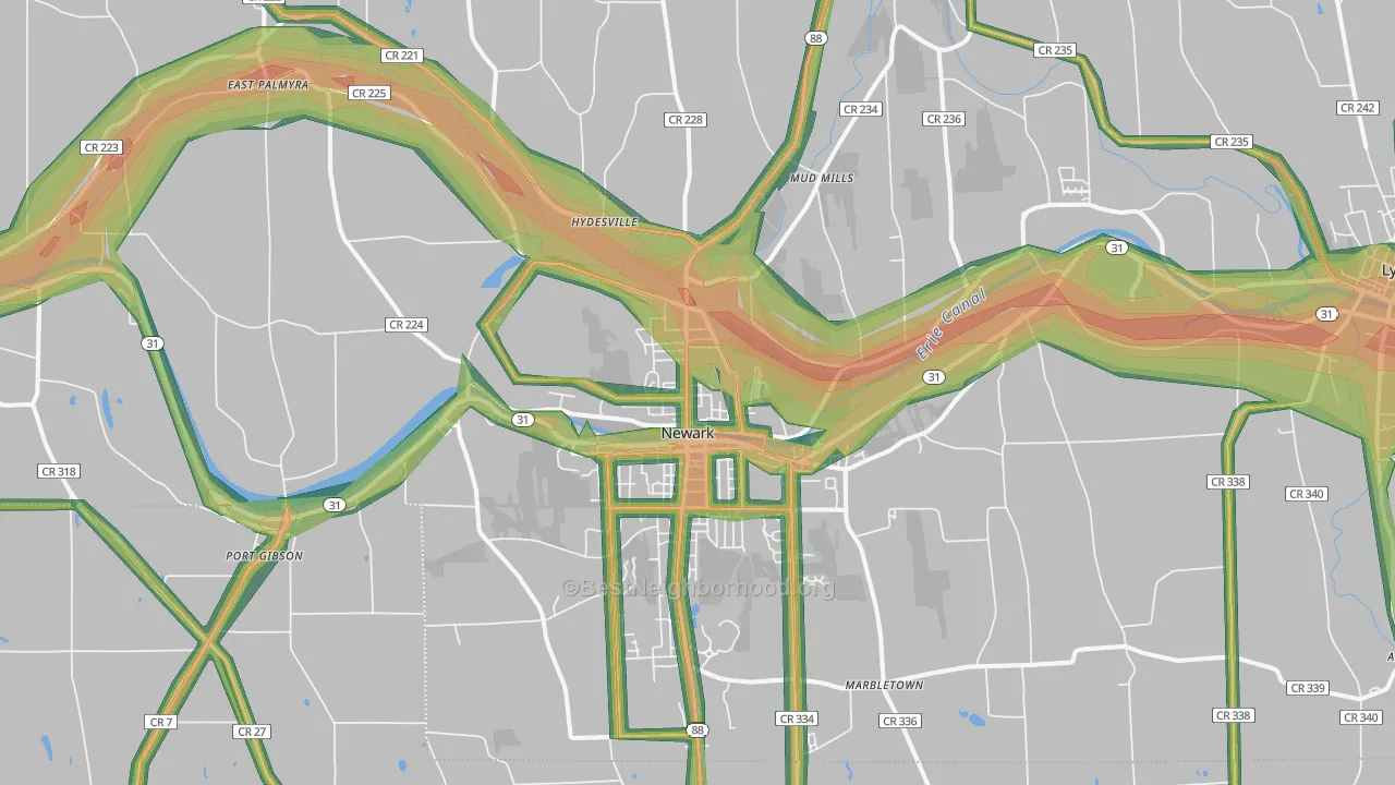 Newark, NY Map of Noise Levels in Newark