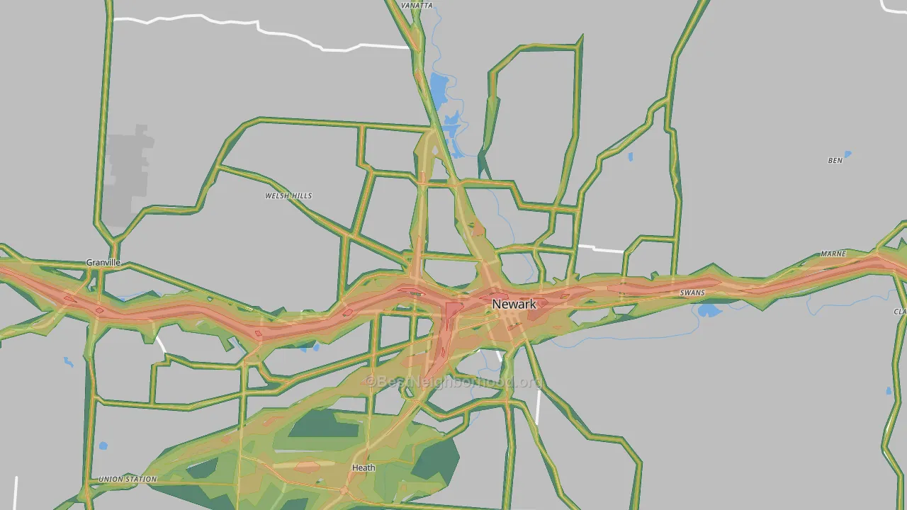 Newark, OH Map of Noise Levels in Newark