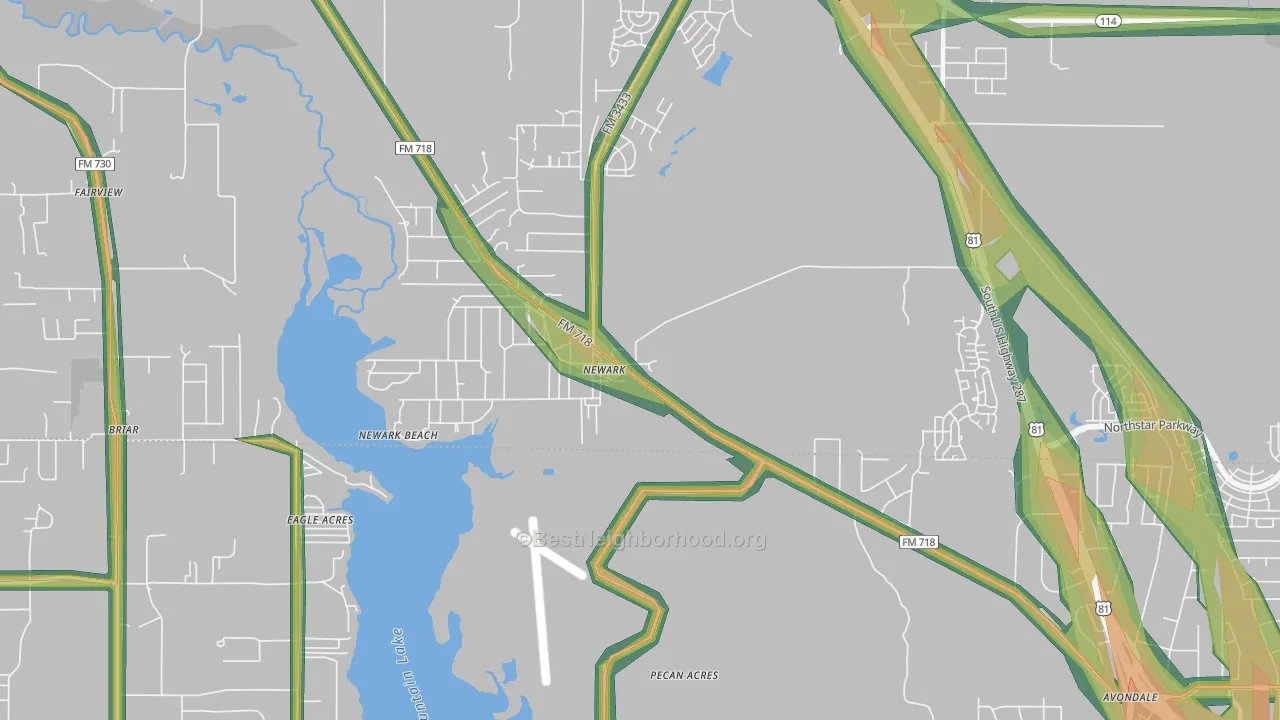 Newark, TX Map of Noise Levels in Newark