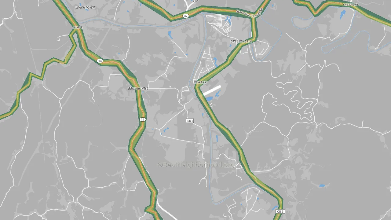 Newark, WV Map of Noise Levels in Newark