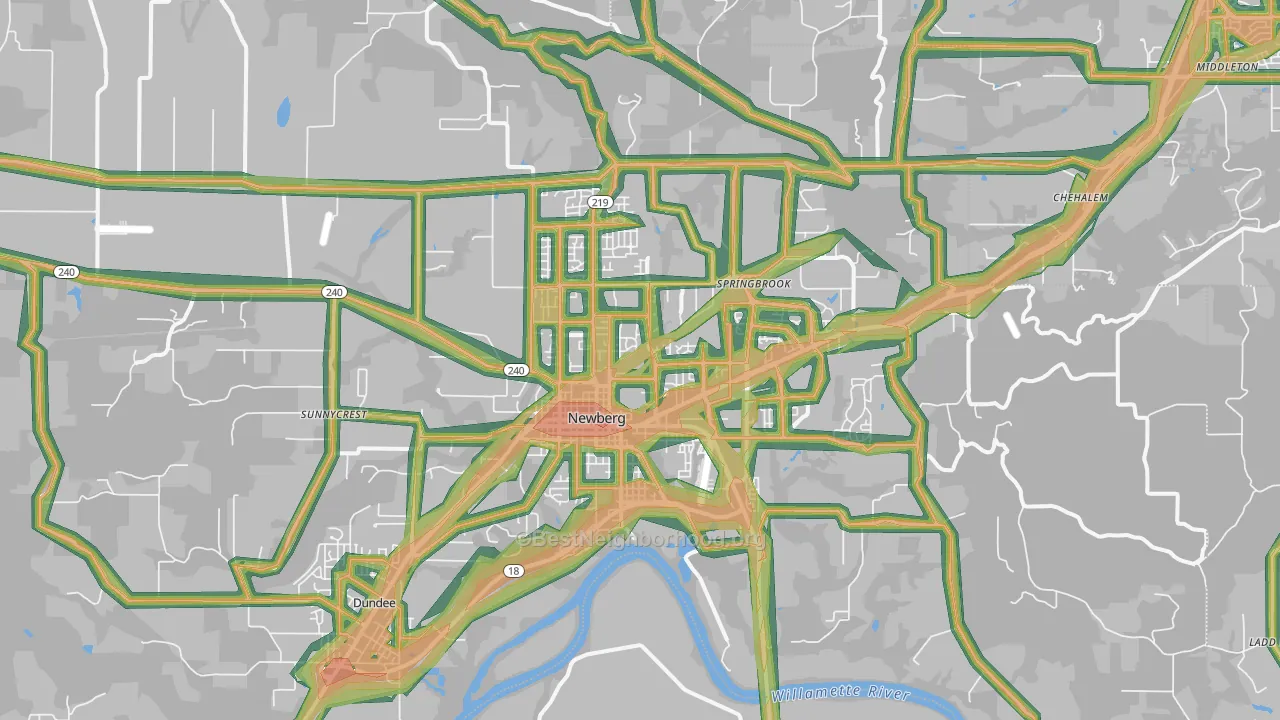 Newberg, OR Map of Noise Levels in Newberg