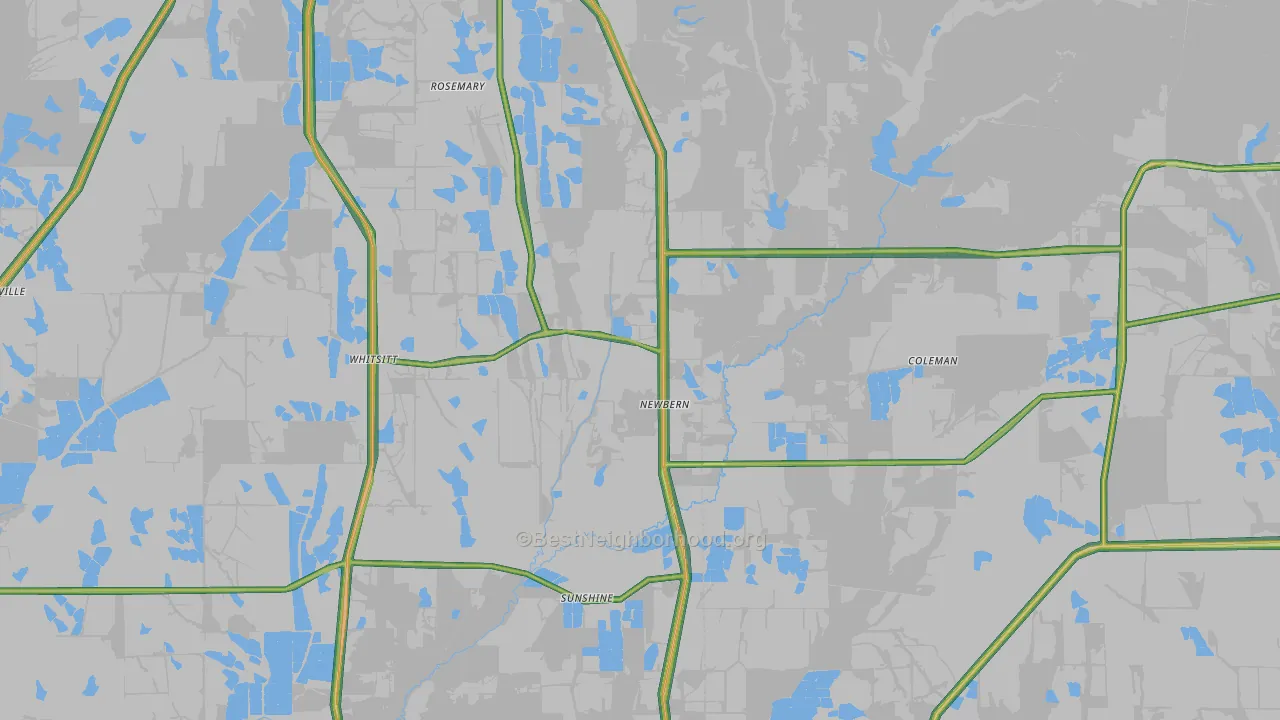 Newbern, AL Map of Noise Levels in Newbern