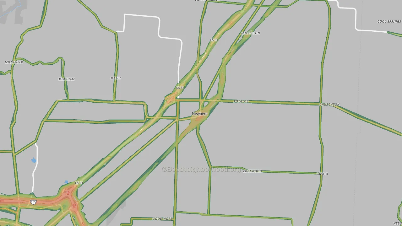 Newbern, TN Map of Noise Levels in Newbern