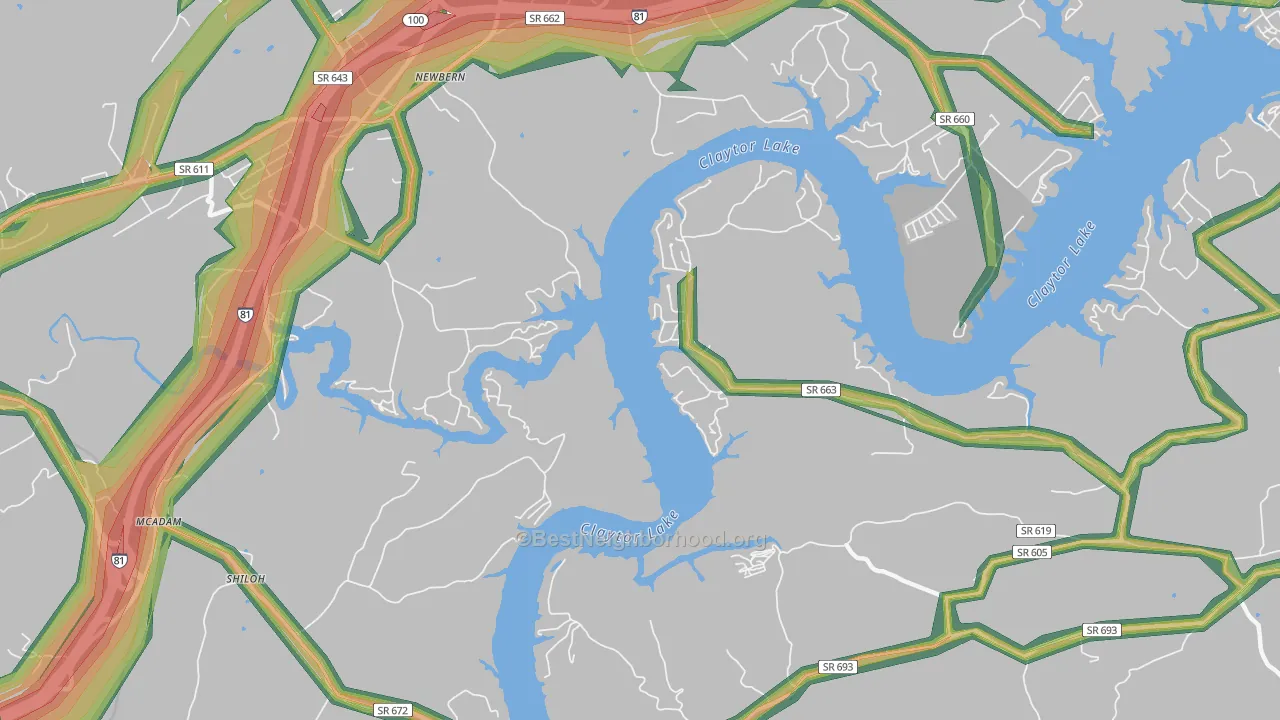 Newbern, VA Map of Noise Levels in Newbern