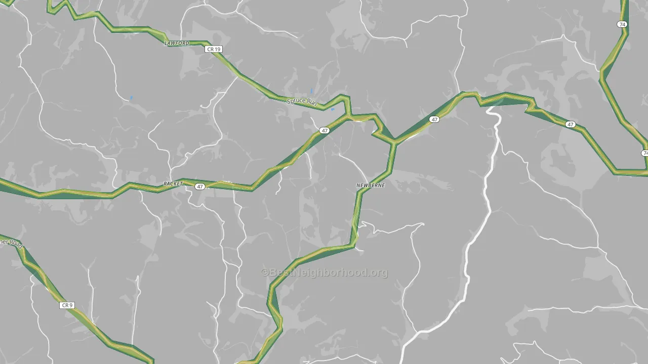 Newberne, WV Map of Noise Levels in Newberne